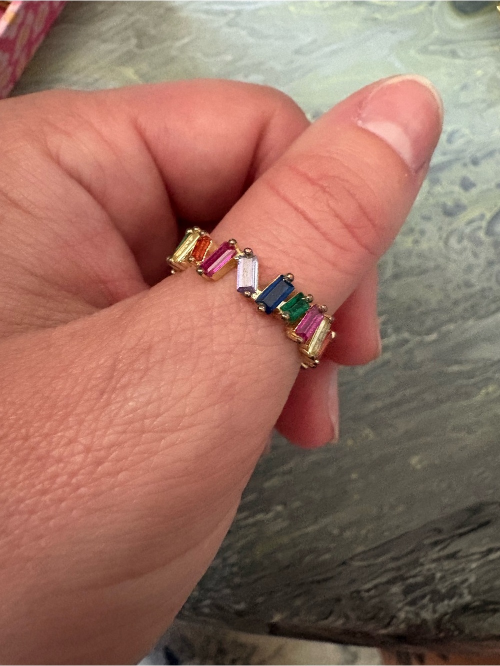 Gold Multi-Color Baguette Gemstone Stackable Ring - Women Jewelry